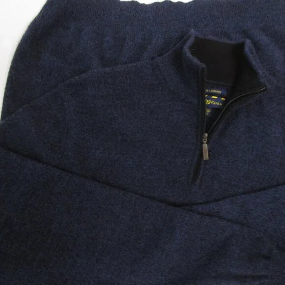 CASHMERE 1/4 Zip Pullover Sweater Heathered Navy Black